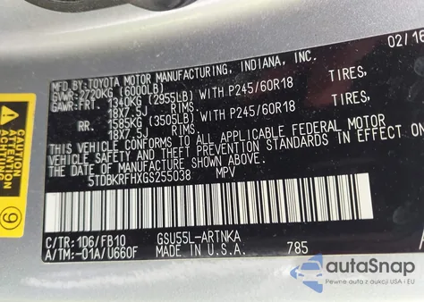 2016 Toyota Highlander Le V6 из США, поврежденный, VIN 5TDBKRFHXGS255038